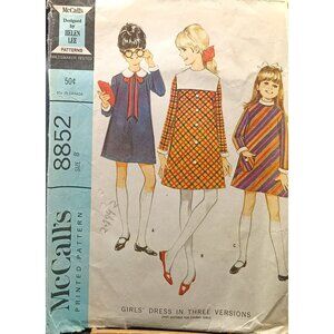 McCalls 8852 Girls Dress Pattern Size 8 Vintage 1967 Sewing Three Versions